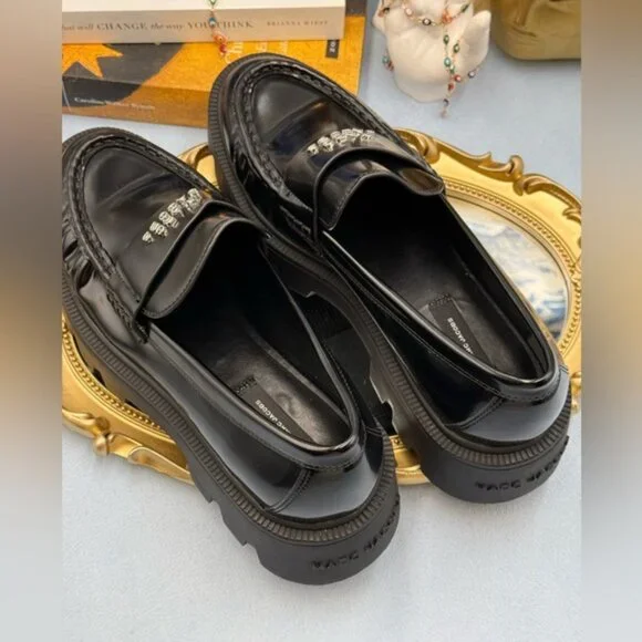 🆕 MARC JACOBS 🧿 NWOB The Frankie Logo-Plaque Platform Loafer, Black Sz 37 US7 - Picture 11 of 14